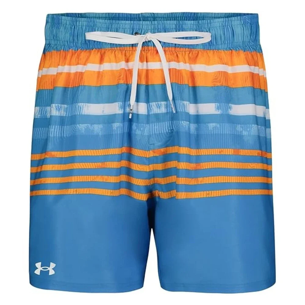 Under Armour Volley Swim Shorts Boys Medium Viral Blue Ripple Striped GBO2957